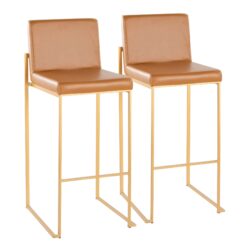 Fuji - Contemporary High Back Barstool (Set of 2) - Camel / Gold