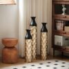 Floor Metal Vases (Set of 3) Gorgeous Home Decoration Large Glazed Metal Vases - Black / Gold - Image 6