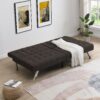 Faux Linen Wood Frame Futon Sofa Bed With Stainless Legs - Espresso - Image 4