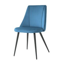 Modern Velvet Dining Chair Set Fabric Upholstery, Metal Legs (Set of 4) - Blue / Black