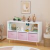 Kids Bookcase With Collapsible Fabric Drawers, Children's Book Display, Toy Storage Cabinet Organizer - White / Pink - Image 6