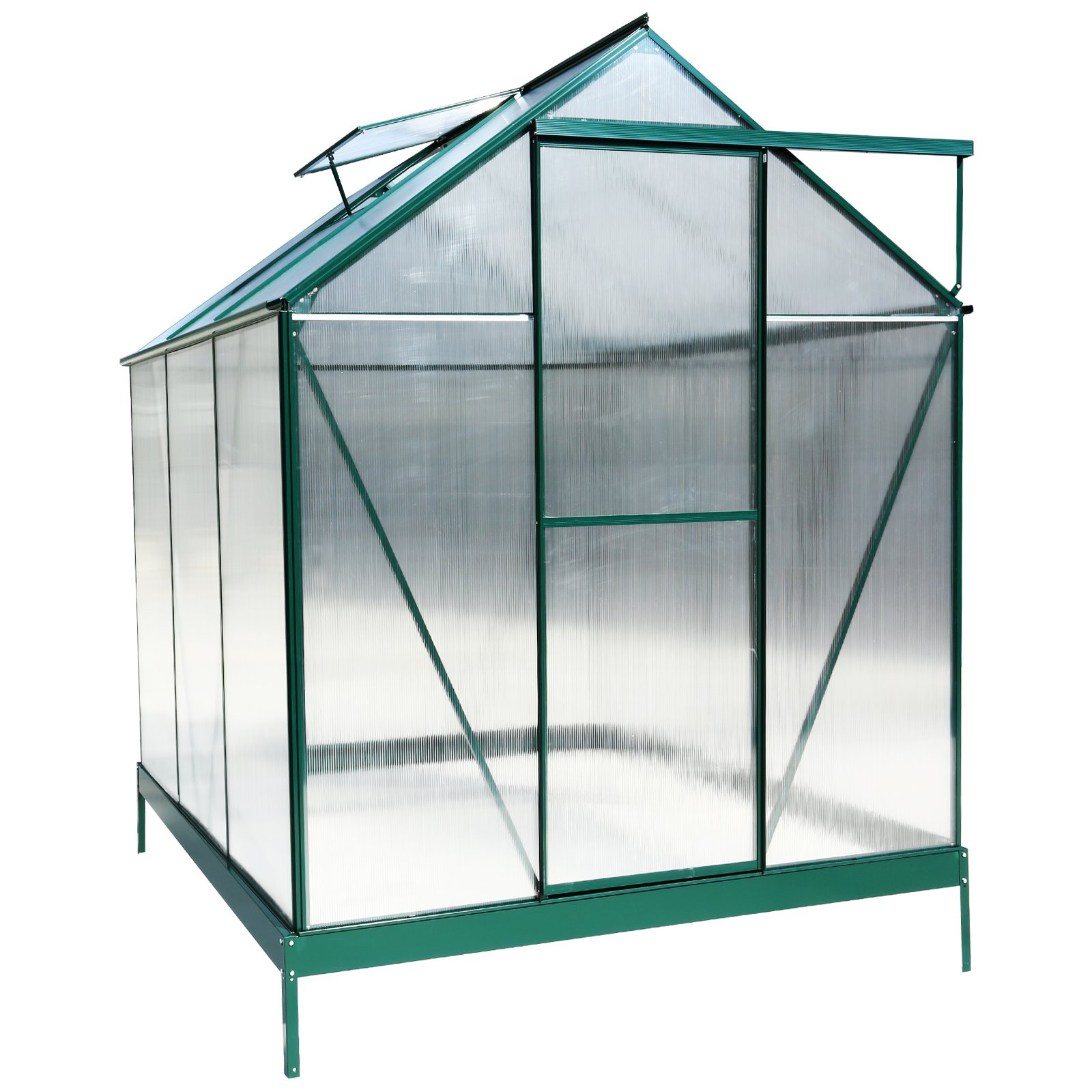 6.3'x6.2'x7' Polycarbonate Greenhouse, Heavy Duty Outdoor Aluminum Walk-In Green House Kit With Rain Gutter, Vent And Door For Backyard Garden - Green - Image 20