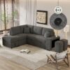 Convertible Sleeper, Sectional Pull Out Sofa Bed With Storage Ottoman, 2 Throw Pillows, 2 Stools, Wireless Charger And Two Hidden USB Ports For Living Room - Dark Gray - Image 3