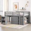 Full Loft Low Study Bed With Cabinet, Shelves And Rolling Portable Desk, Multiple Functions- Gray - Image 12