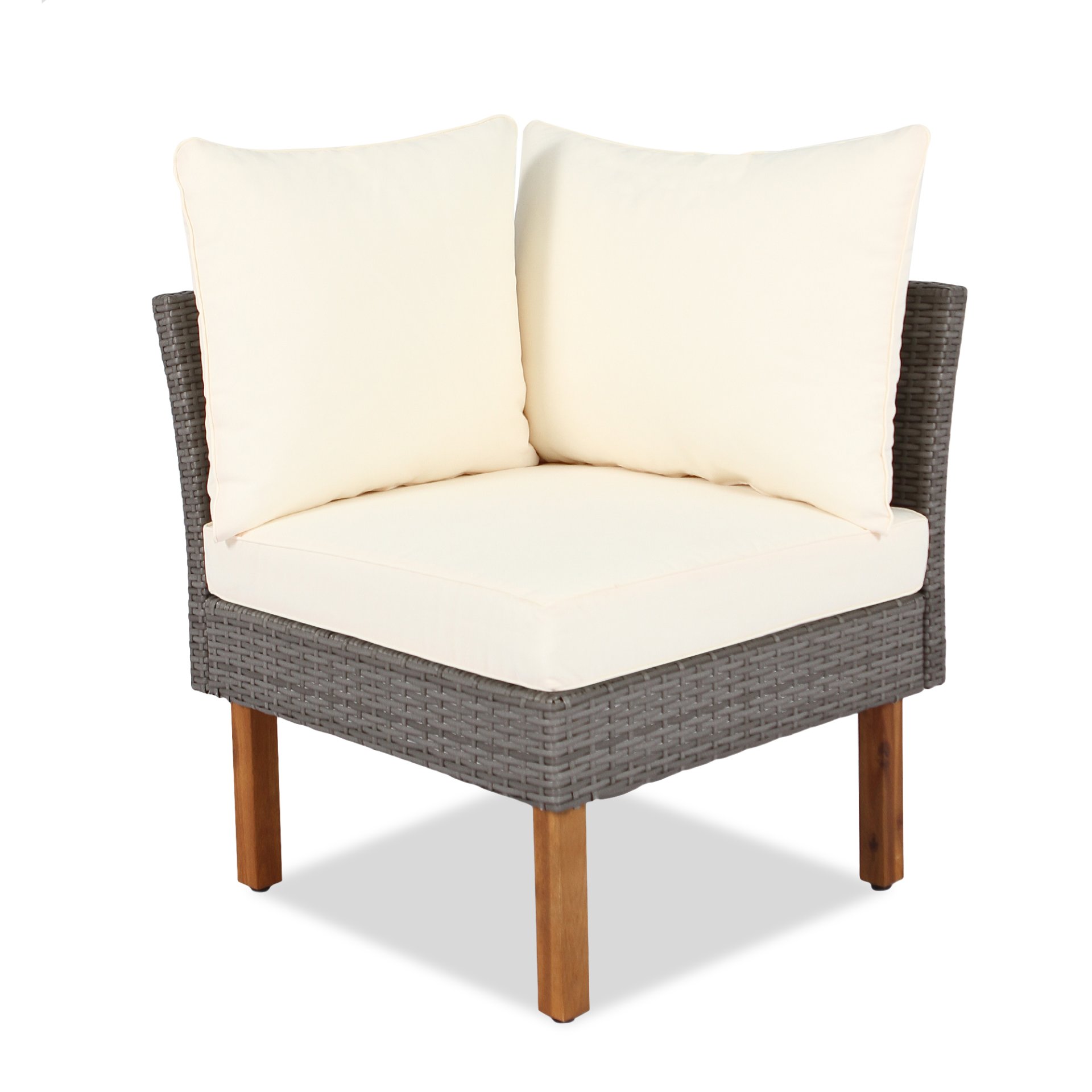 9 Piece Patio Rattan Furniture Set, Outdoor Conversation Set With Acacia Wood Legs And Tabletop, PE Rattan Sectional Sofa Set With Coffee Table, Washable Cushion - Beige - Image 7