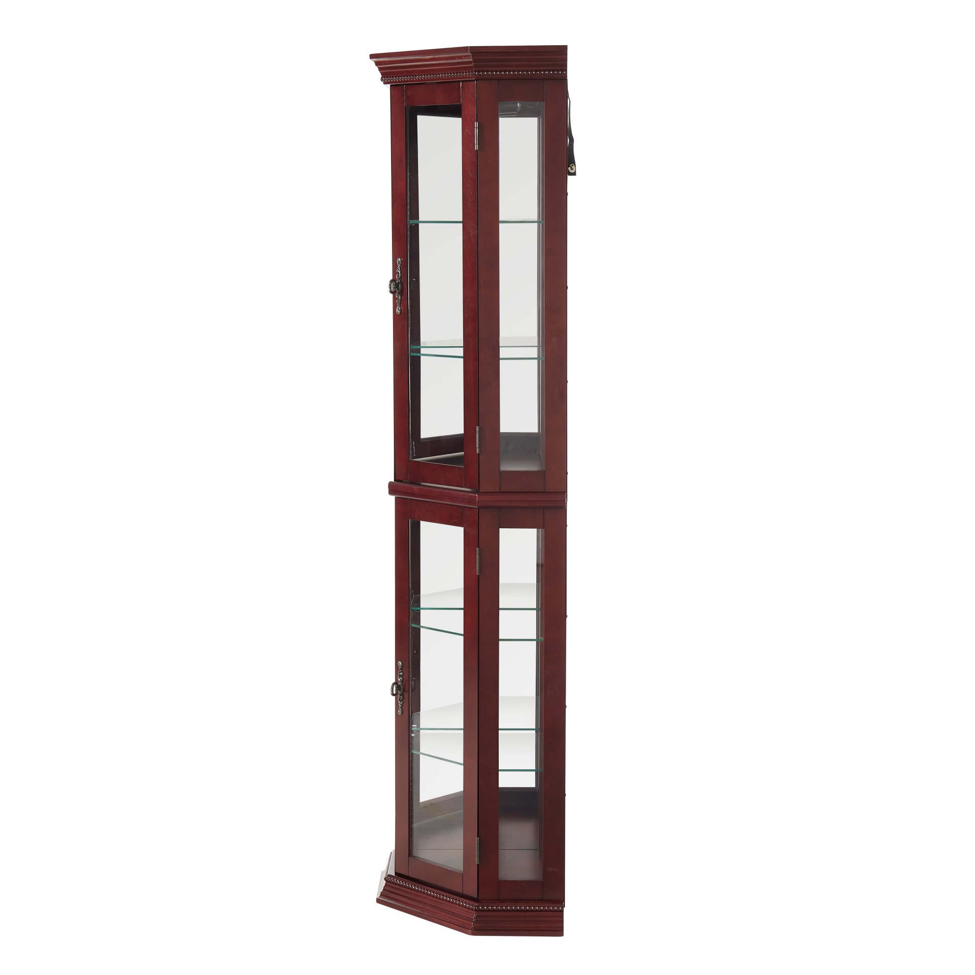 Corner Curio Cabinet With Lights, Adjustable Tempered Glass Shelves, Mirrored Back, Display Cabinet (E26 Light Bulb Not Included) - Cherry - Image 16