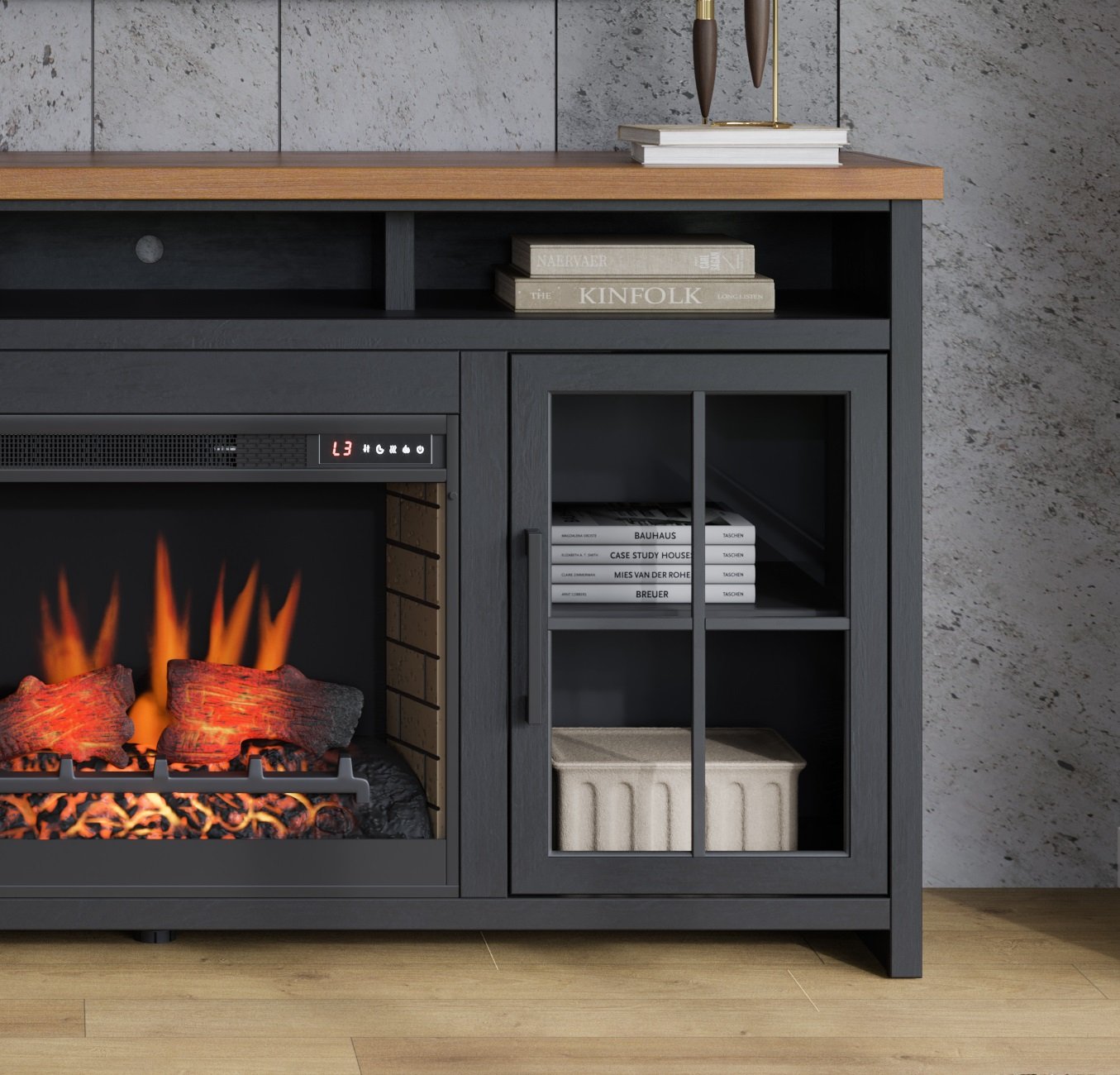 Essex - Fireplace TV Stand Console For TVs Up To 85" - Black, Whiskey - Image 9