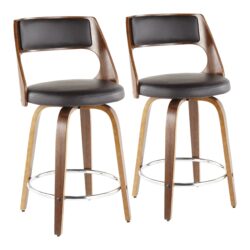 Cecina - Mid-Century Modern Counter Stool With Swivel (Set of 2) - Walnut / Brown