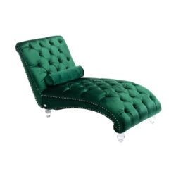 Velvet Button Tufted Upholstered Chaise Lounge Chair With Pillow For Bedroom Living Room Office - Emerald