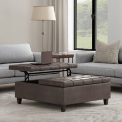 Harrison - Large Square Coffee Table Storage Ottoman - Distressed Brown
