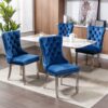 Nikki - Modern, High-End Tufted Solid Wood Contemporary Velvet Upholstered Dining Chair With Chrome Stainless Steel Plating Legs, Nailhead Trim, (Set of 2) - Blue / Chrome - Image 17