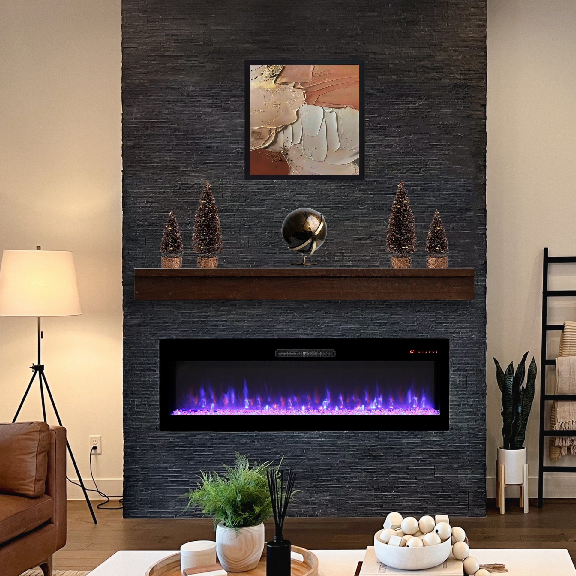 60" Electric Fireplace, Recessed And Wall Mounted Fireplace - Antique Black - Image 10