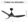 Modern Ceiling Fan With 22W Led Light, 3 ABS Fan Blades Dc Motor Ceiling Fan For Bedroom Living Room - Black - Image 3