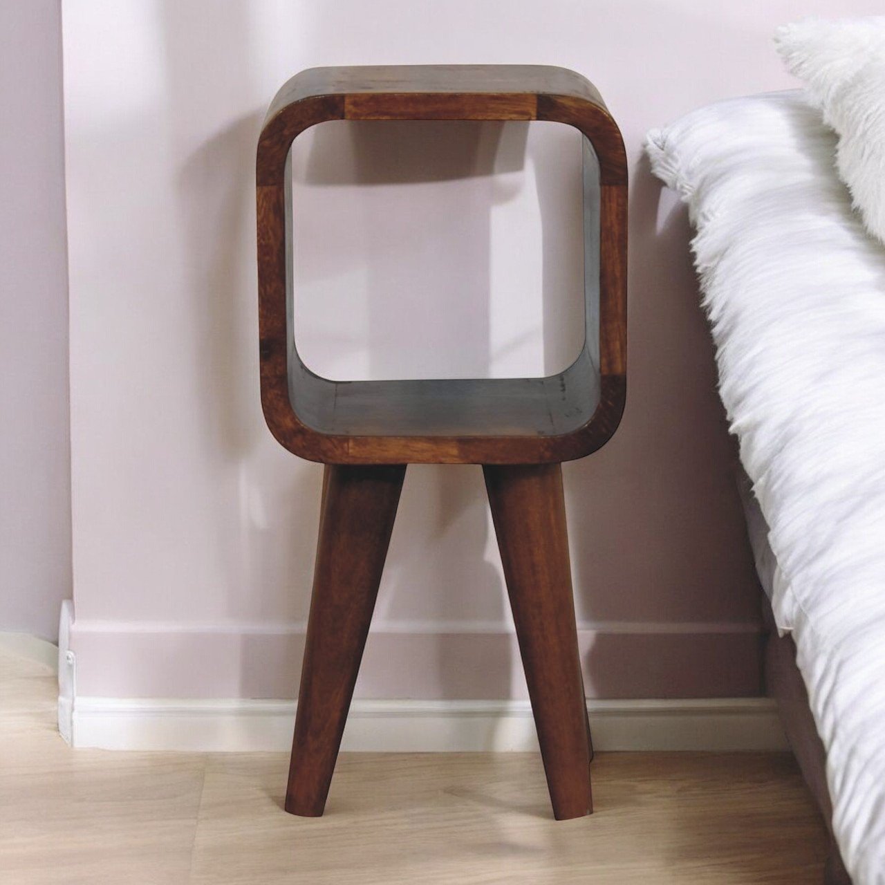Extra Mini Minimalist Open Curved Bedside Table - Chestnut - Image 9