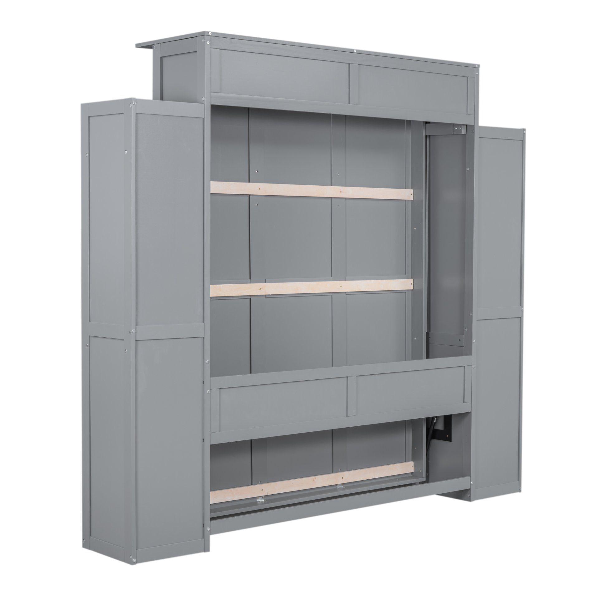 Queen Size Murphy Wall Bed With Shelves And LED Lights - Gray - Image 12