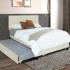 Queen Bed With Pull Out Trundle & Storage Drawers, No Box Spring Required, Space Saving Design - Beige - Image 7