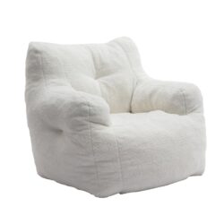 Soft Teddy Fabric Tufted Foam Bean Bag Chair With Teddy Fabric - Ivory White