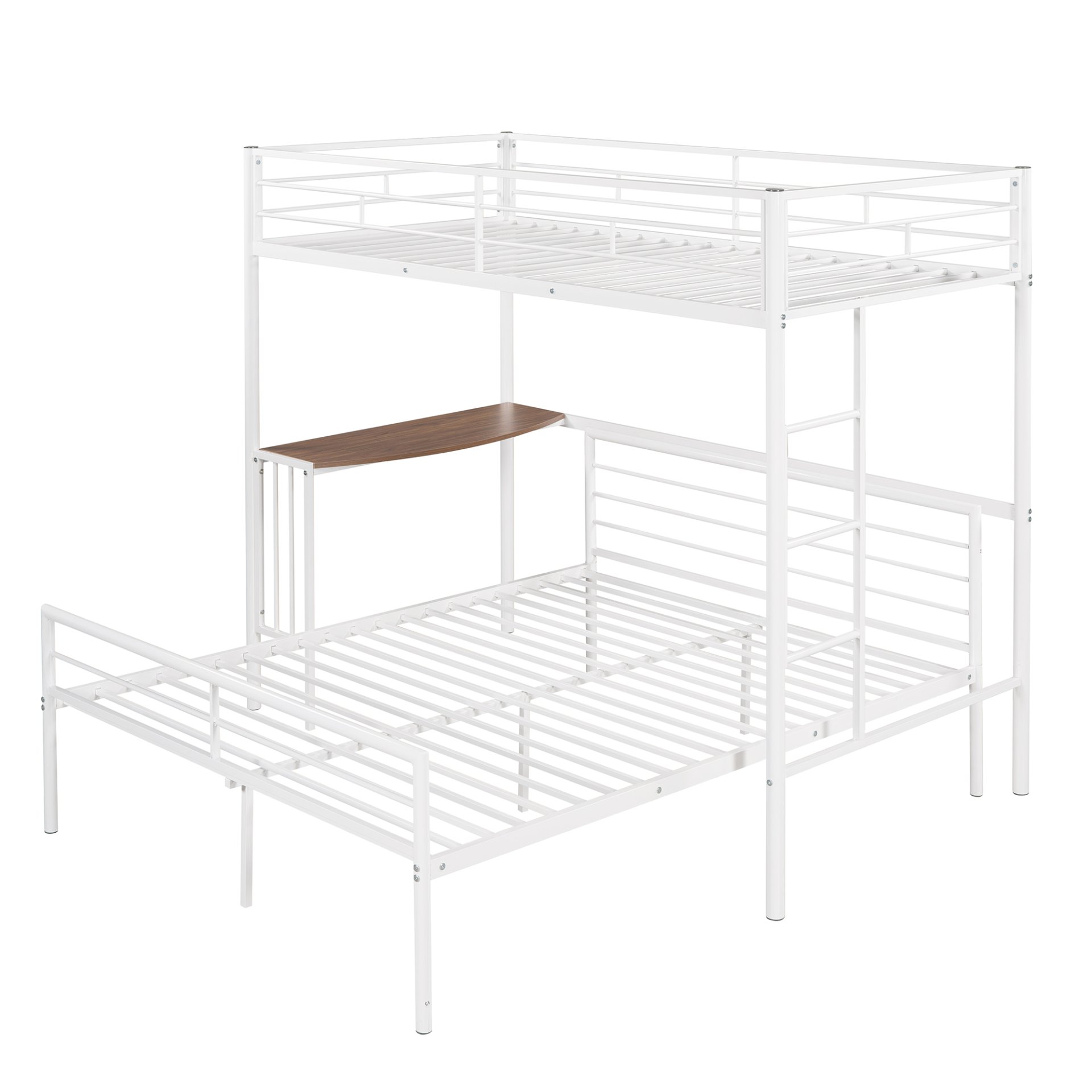 Twin Over Full Metal Bunk Bed With Desk, Ladder And Quality Slats For Bedroom - Metallic White - Image 5