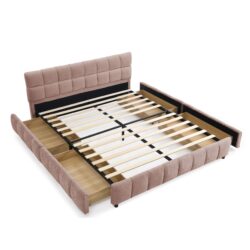 Modern Queen Size Upholstered Bed Frame With Headboard - Pink