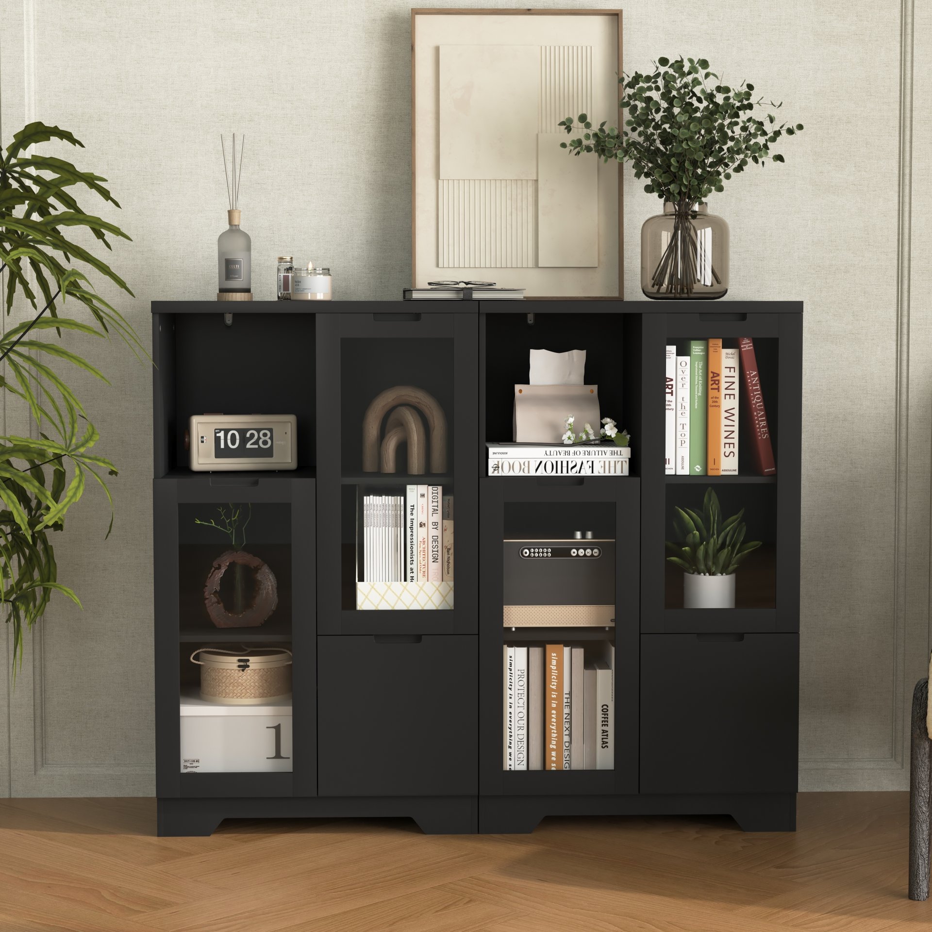 Modern Painted Cabinet With Glass Doors And Drawer - Black - Image 6