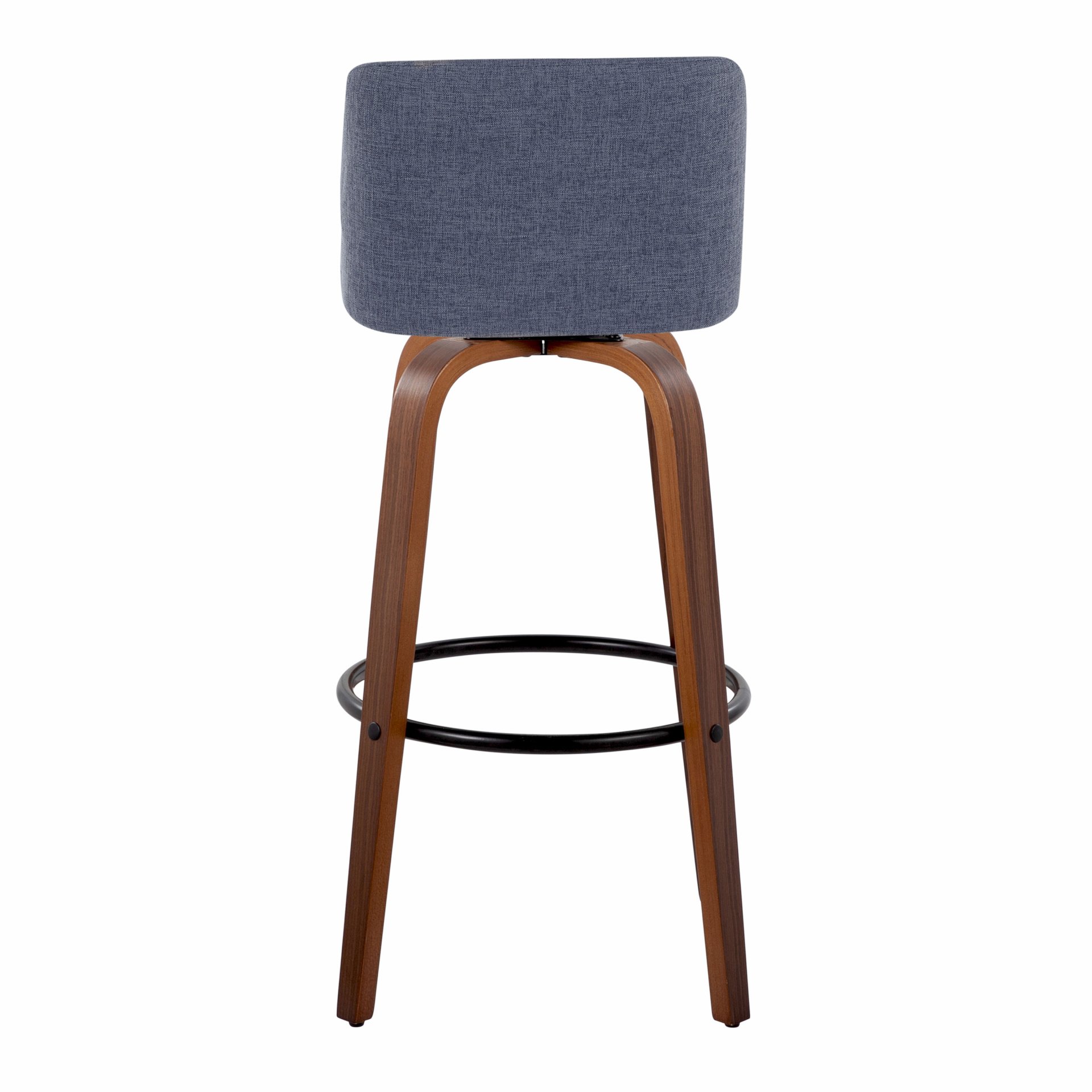 Toriano - Mid-Century Modern Fixed Height Barstool With Swivel With Round Footrest (Set of 2) - Walnut / Blue - Image 5