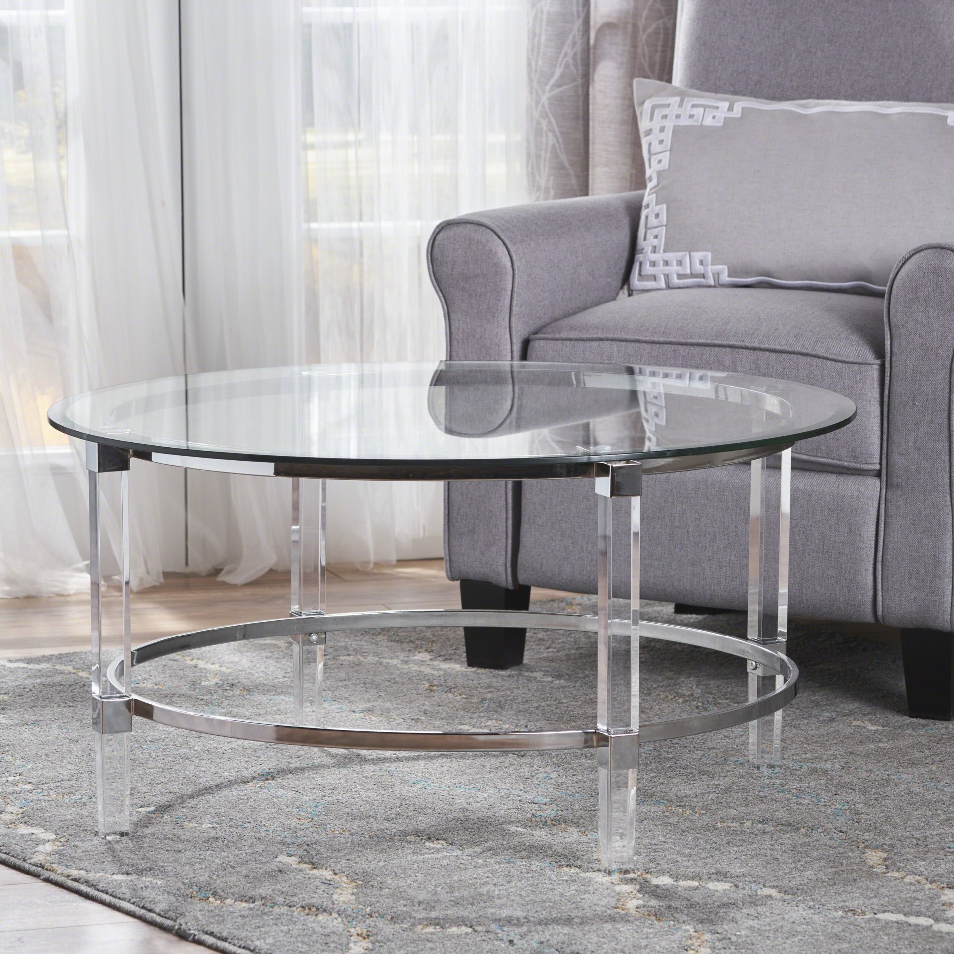 Tempered Glass Round Coffee Table With Four Legs - Clear - Image 10