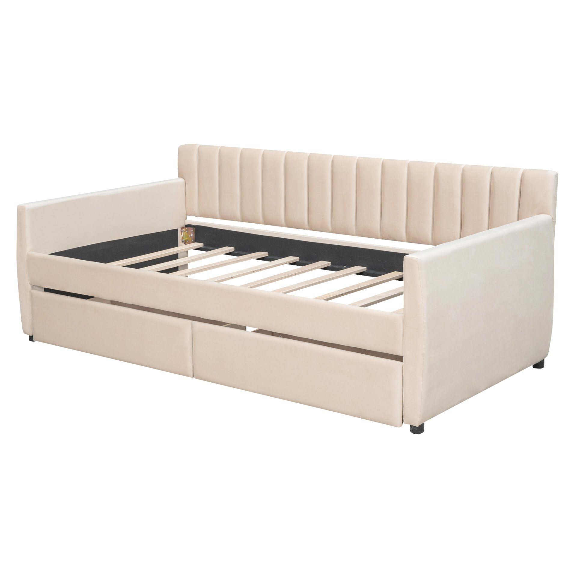 Twin Size Upholstered Daybed & Drawers, Slat Support - Beige - Image 12