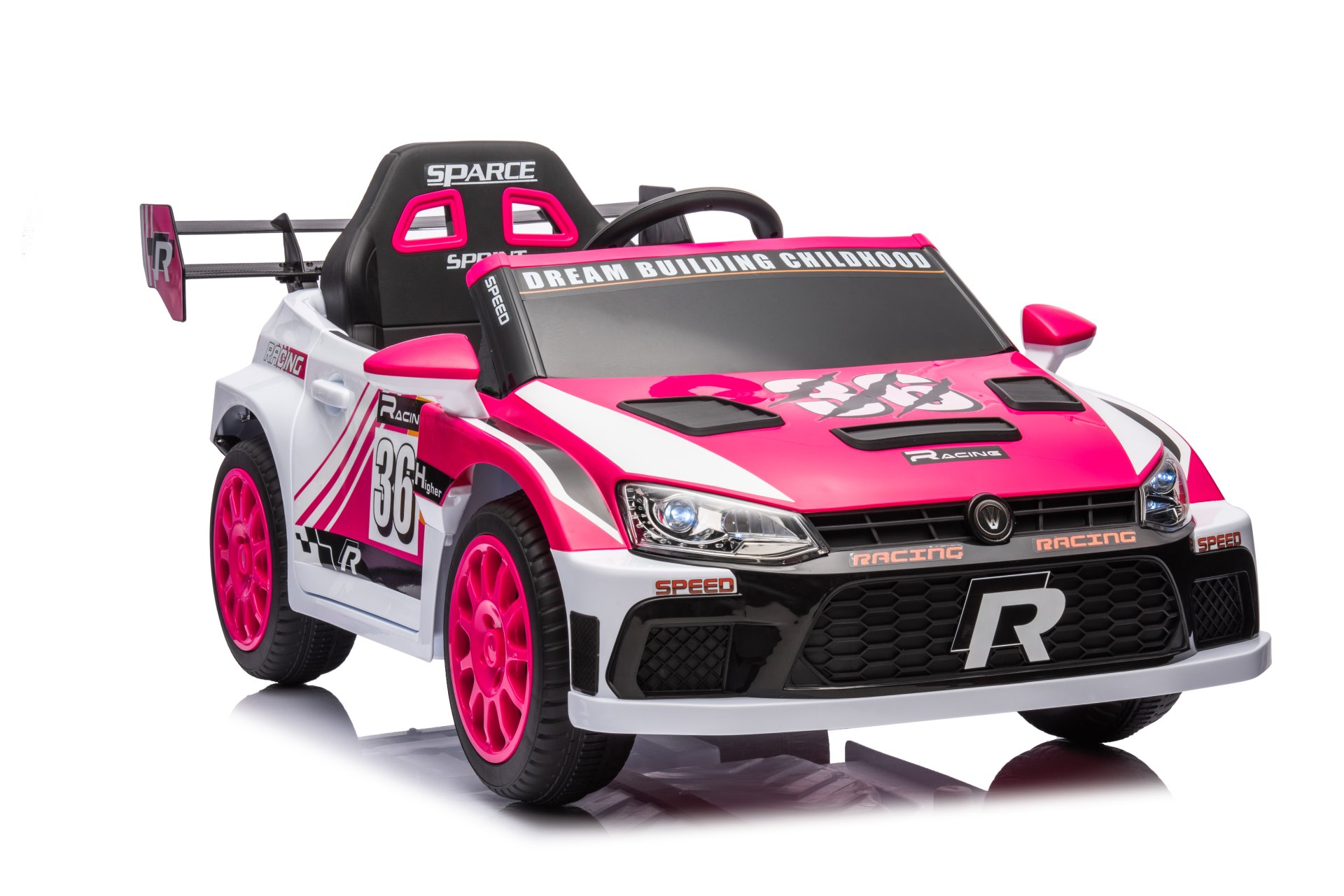 12V4A 20W*2 One Button Start, Forward And Backward, High And Low Speed, Music, Front Light, Power Display, Two Doors Can Open, 2.4G R / C, Seat Belt Four Wheel Absorber Kids Ride On Car - Pink - Image 6