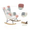 Mid Century Rocking Chair With Ottoman Patchwork Linen Wood Legs Design Living Room And Bedroom - Colorful - Image 5