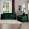 Modern Living Room Sofa 2 Piece Set Corduroy Single Seat And 3 Seater Sofa - Green - Image 16