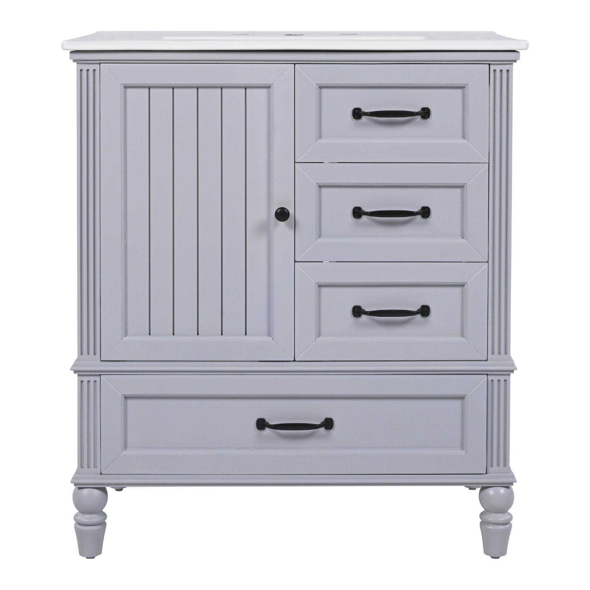 30" Bathroom Vanity With Sink, Bathroom Cabinet With A Door, 3 Drawers Legs, Adiustable Foot Pads - Gray - Image 12
