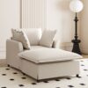 Oversized Chaise Lounge Indoor Single Sofa Bed With Wide Seat, Upholstered Lazy Sleeper Armchair With Movable Ottoman Reading Couch Set - Beige - Image 3