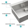 33" Drop In Kitchen Sink, 16 Gauge T304 Single Bowl Sink - Brushed Nickel - Image 7