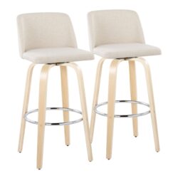Toriano - Contemporary Fixed Height Barstool With Swivel With Round Footrest (Set of 2) - Natural / Cream