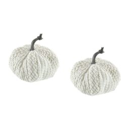 Chenille Weighted Pumpkin Ornament Decor For Holiday Harvest Festival Fall Festival & Thanksgiving (Set of 2) - White