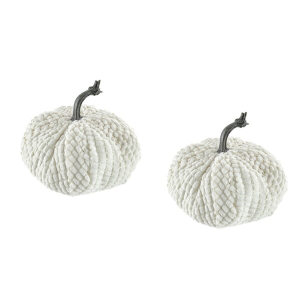 Chenille Weighted Pumpkin Ornament Decor For Holiday Harvest Festival Fall Festival & Thanksgiving (Set of 2) - White
