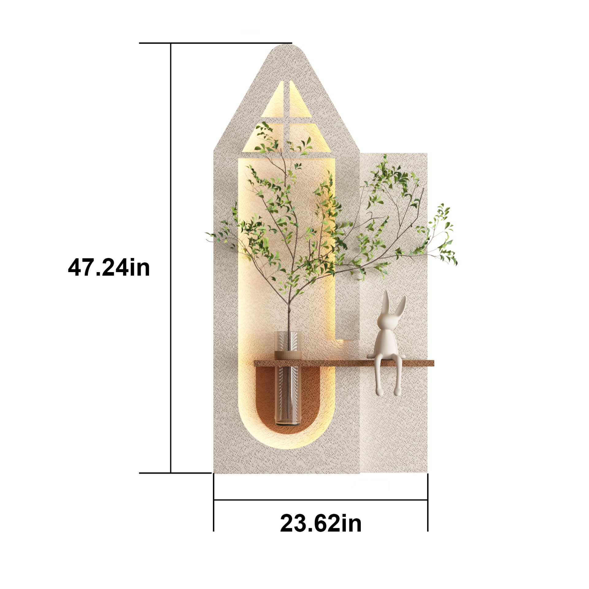 Adjustable 3 Color LED Sandstone Wall Decor With Simulated Plants, Glass Vase & Rabbit Statue - Light Coffee - Image 8