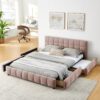 Modern Queen Size Upholstered Bed Frame With Headboard - Pink - Image 2