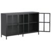 Modern Heavy Duty Metal Sideboard Buffet Cabinet With Storage, Adjustable Feet, Glass Doors, Steel - Black - Image 14