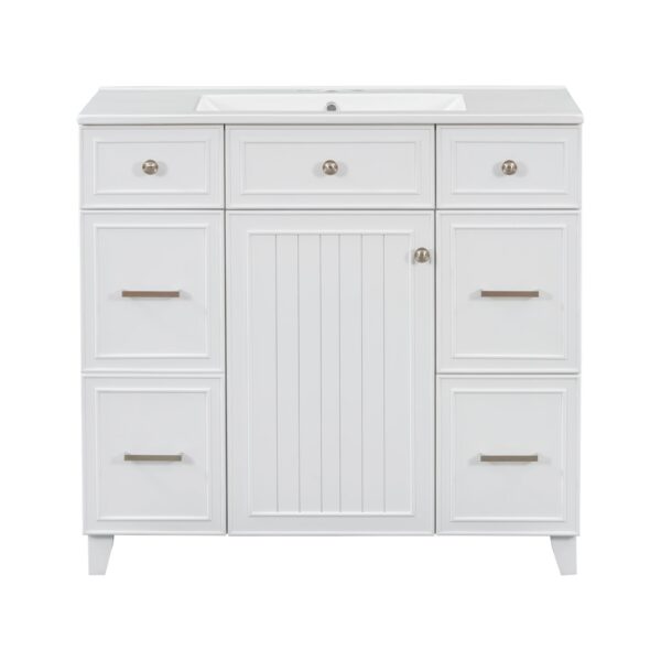 36" Bathroom Vanity With Sink, Soft Close Doors, And Adjustable Shelves Solid Frame - White
