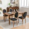 French Style Solid Wood Frame Antique Painting, Hand-Pulled Buckle Decoration Artificial Leather Dining Chair With Nailhead Trim, Wood Legs - Black - Image 15