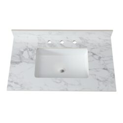 Elegant Sintered Stone Bathroom Vanity Top With Rectangular Undermount Ceramic Sink Carra - White