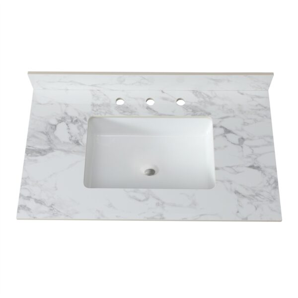 Elegant Sintered Stone Bathroom Vanity Top With Rectangular Undermount Ceramic Sink Carra - White