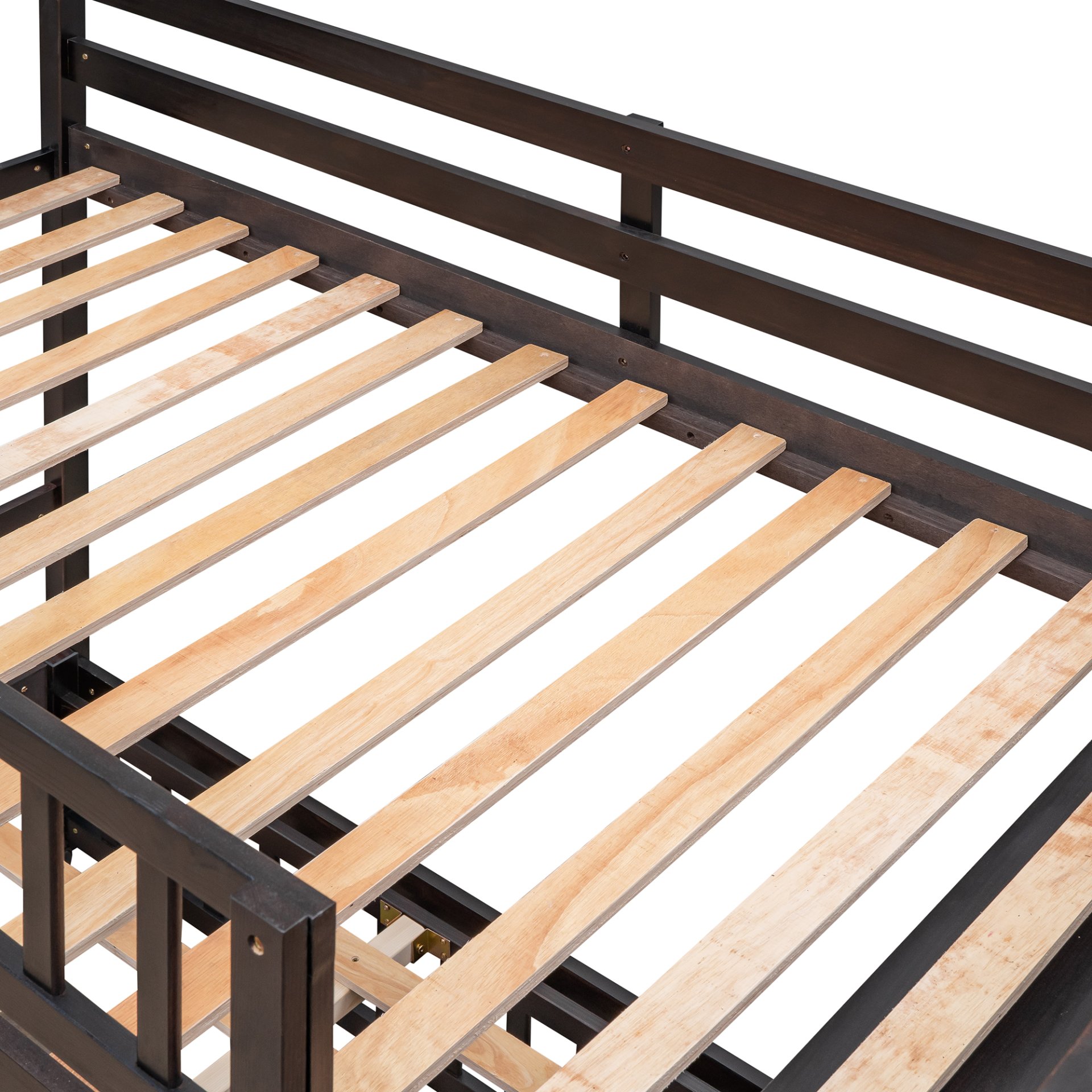 Twin Over Full Bunk Bed With 6 Drawers And Flexible Shelves, Bottom Bed With Wheels - Espresso - Image 15