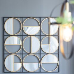 Eclectic Styling Metal Beaded Wall Mirror With Contemporary Design For Bedroom, Liveroom & Entryway - Golden Black