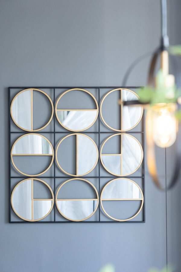 Eclectic Styling Metal Beaded Wall Mirror With Contemporary Design For Bedroom, Liveroom & Entryway - Golden Black
