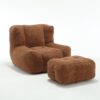 Modern Indoor Fluffy Bean Bag Chair With Memory Foam And Ottoman Super Soft Velvet - Brown - Image 21