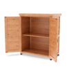 Rustic Cedar Potting Bench With Storage Cabinet And Metal Table Top For Outdoor Patio - Light Brown - Image 14