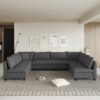Modular Sectional Reversible U Shaped Couch Set, Free Combination Minimalist Style Oversized 8 Seat Convertible Sofa - Gray - Image 7