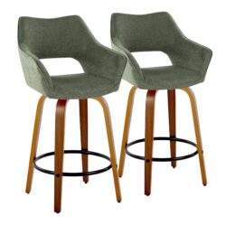 Mustang - Contemporary Fixed Height Counter Stool With Swivel With Round Footrest (Set of 2) - Walnut / Green